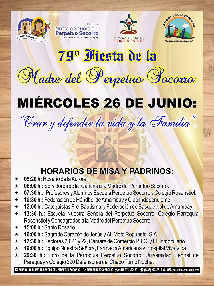 Horario de misas y padrinos en el 9no. día del novenario en Perpetuo Socorro