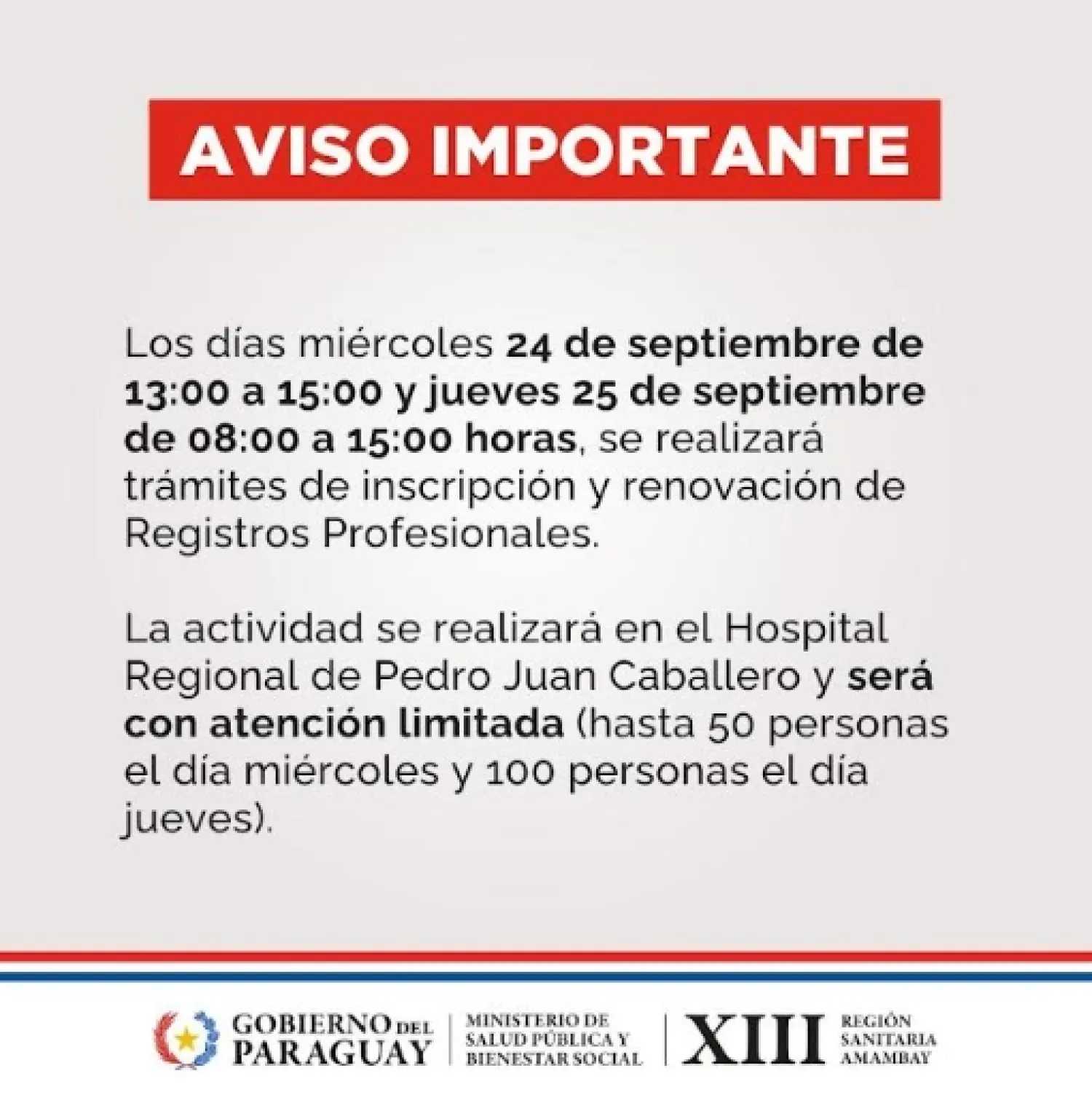 XII REGION SANITARIA SERA SEDE DE JORNADA  DE INSCRIPCION Y RENOVACION DE REGISTROS MEDICOS