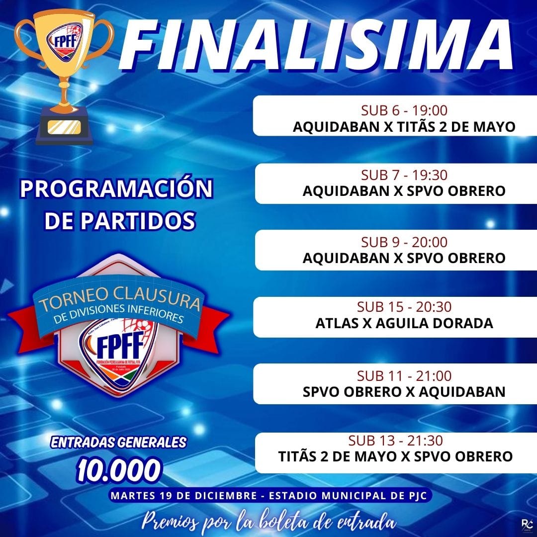 Noche de finalísima del torneo oficial 2023 de las inferiores de la FPFF