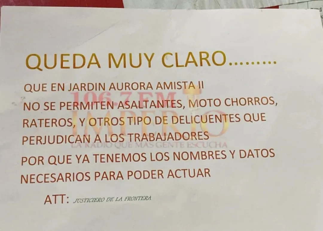 PEDRO JUAN: Autodeniminados "Justicieros de la Frontera" dejan nota de amenaza a "delincuentes" en una vivienda