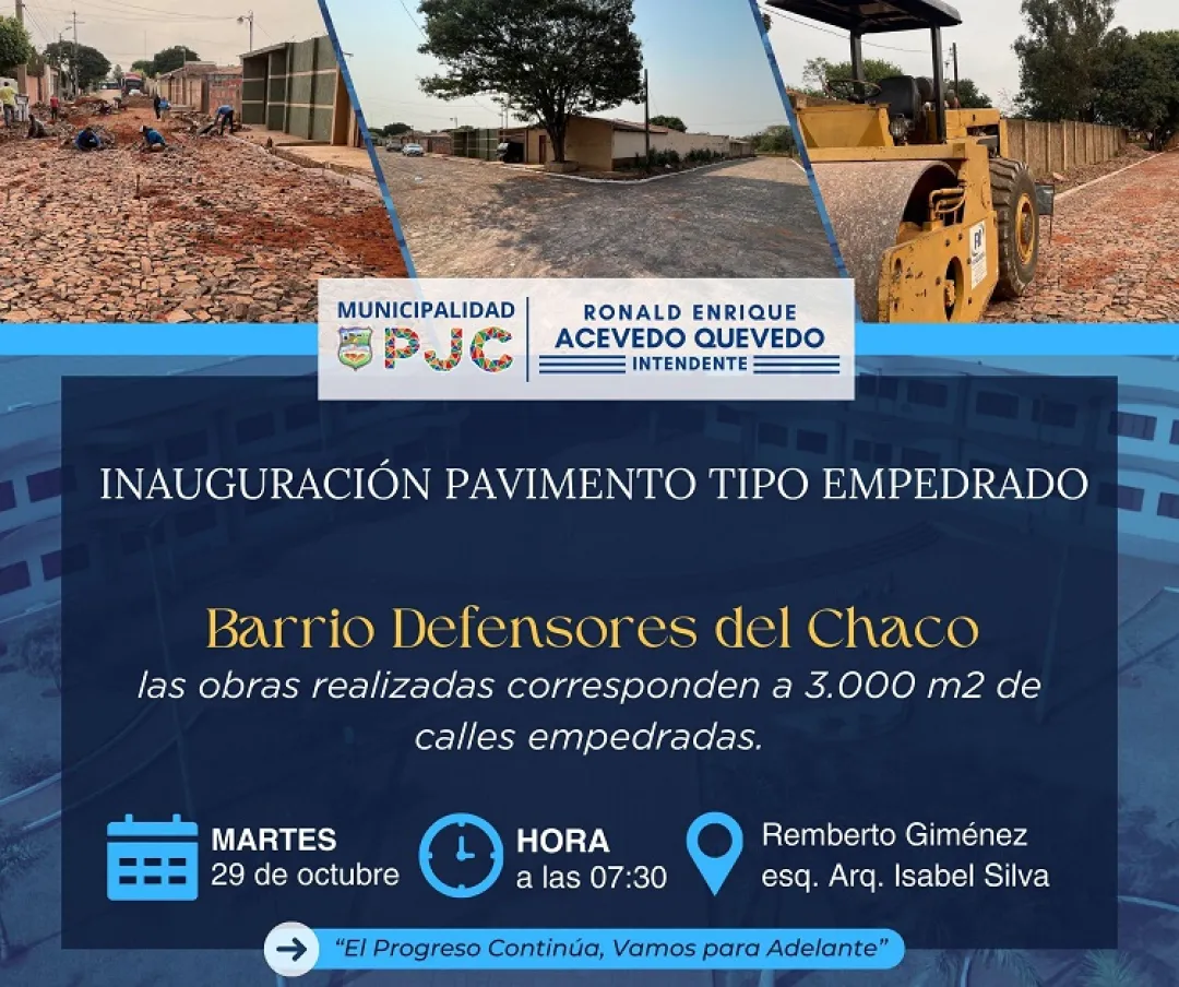 Municipalidad inaugurará pavimento tipo empedrado en el barrio Defensores del Chaco