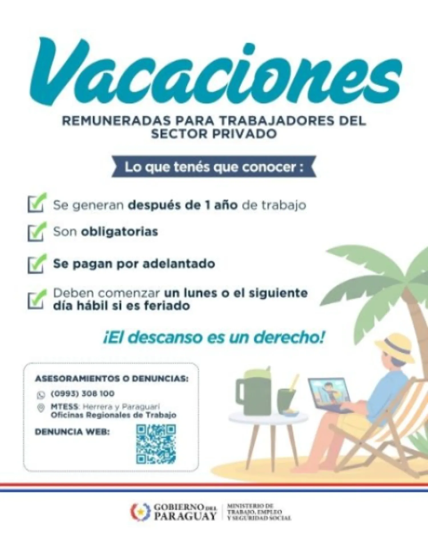 Vacaciones laborales en el sector privado: MTESS recuerda derechos y obligaciones de trabajadores y empleadores