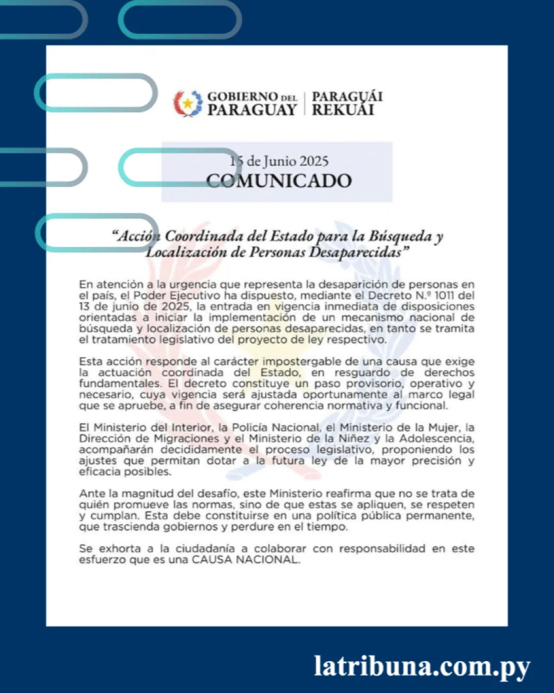 Paraguay activa mecanismo nacional de búsqueda de personas desaparecidas