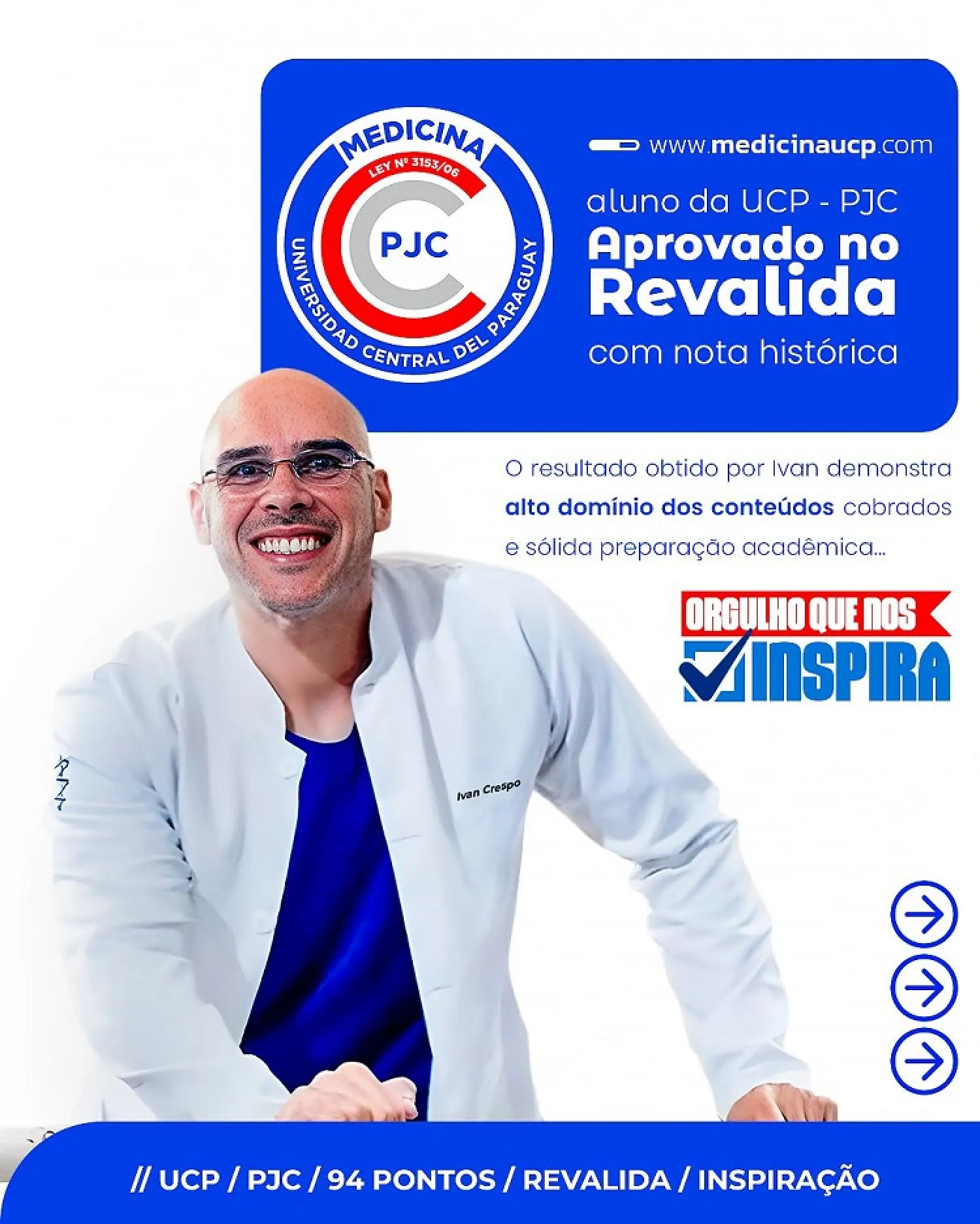 Médico formado en la UCP obtiene 94 puntos en el examen Revalida, lo que sitúa a la universidad en la cima de la medicina internacional