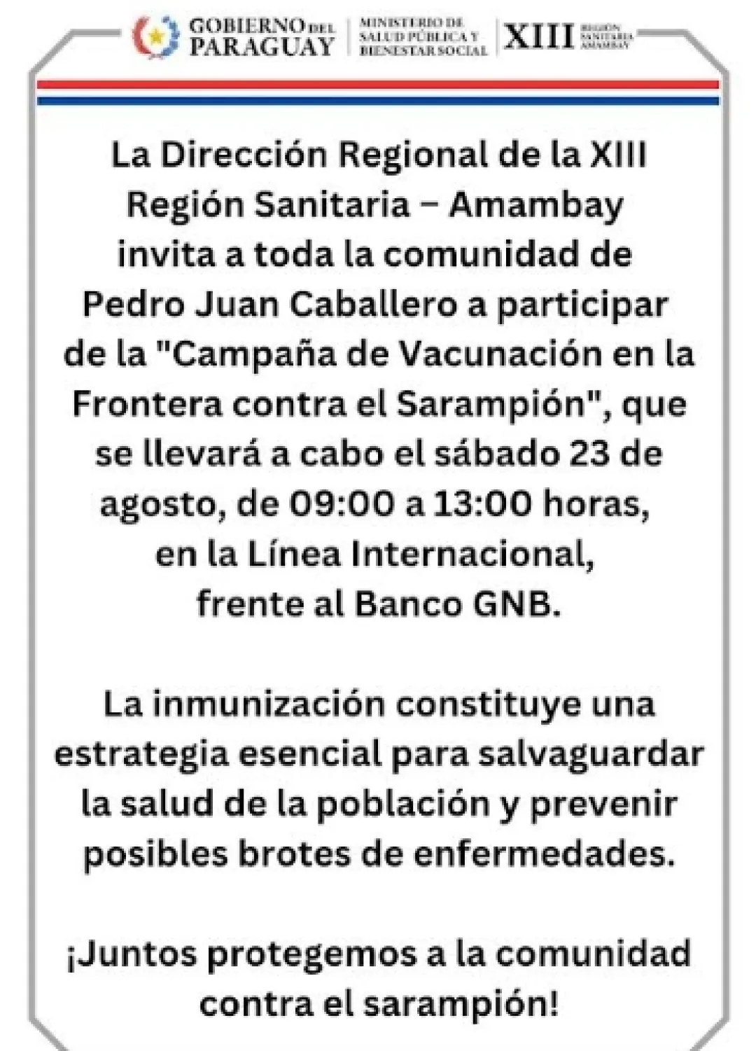 Gran campaña de vacunación contra el sarampión en nuestra frontera
