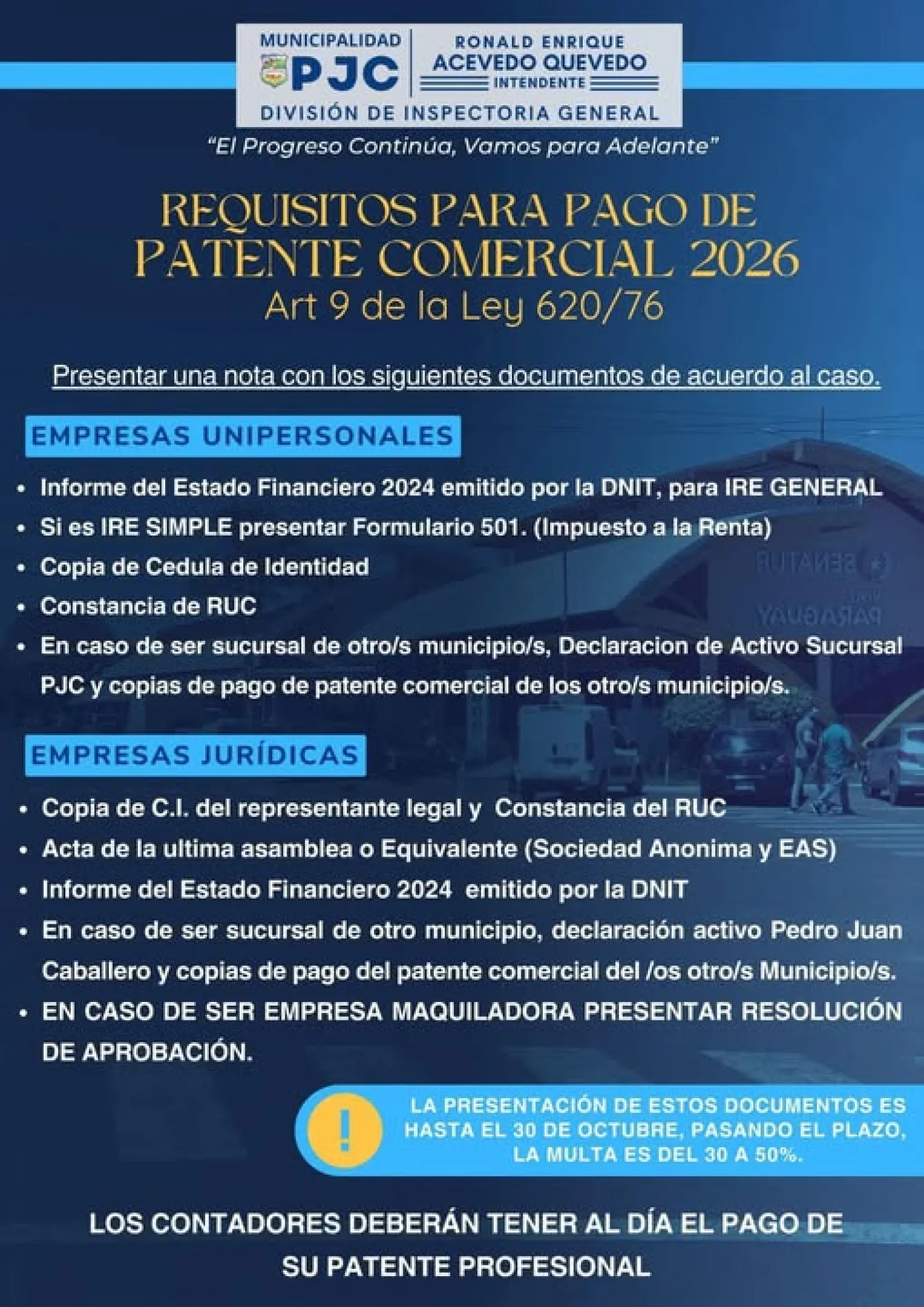 Municipalidad local facilita los requisitos para pagos de patentes