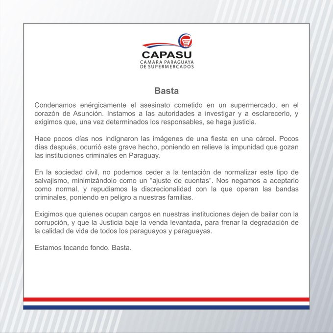 “Estamos tocando fondo”, advierte Capasu tras crimen en supermercado