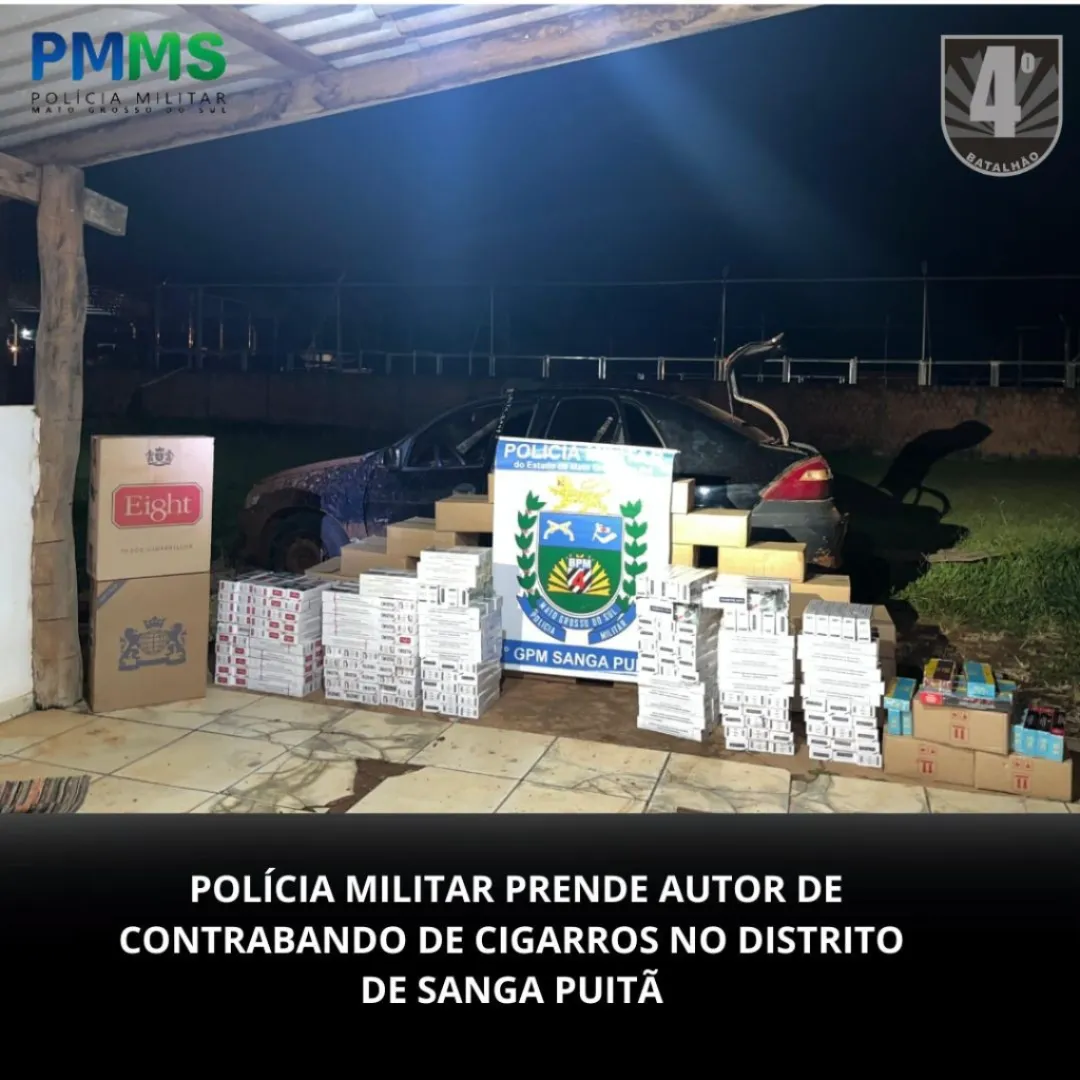 Ponta Porã: Policía Militar arresta al autor de un delito de contrabando de cigarrillos en el distrito de Sanga Puitã