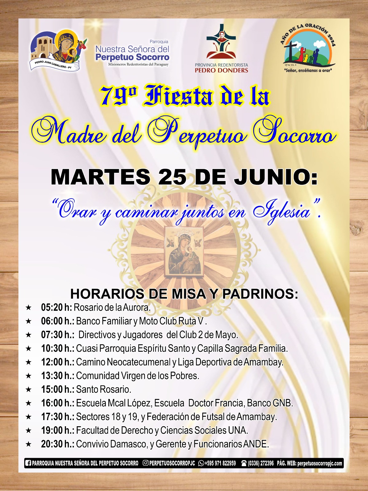Horario de misas y padrinos en el 8vo. día del novenario en Perpetuo Socorro