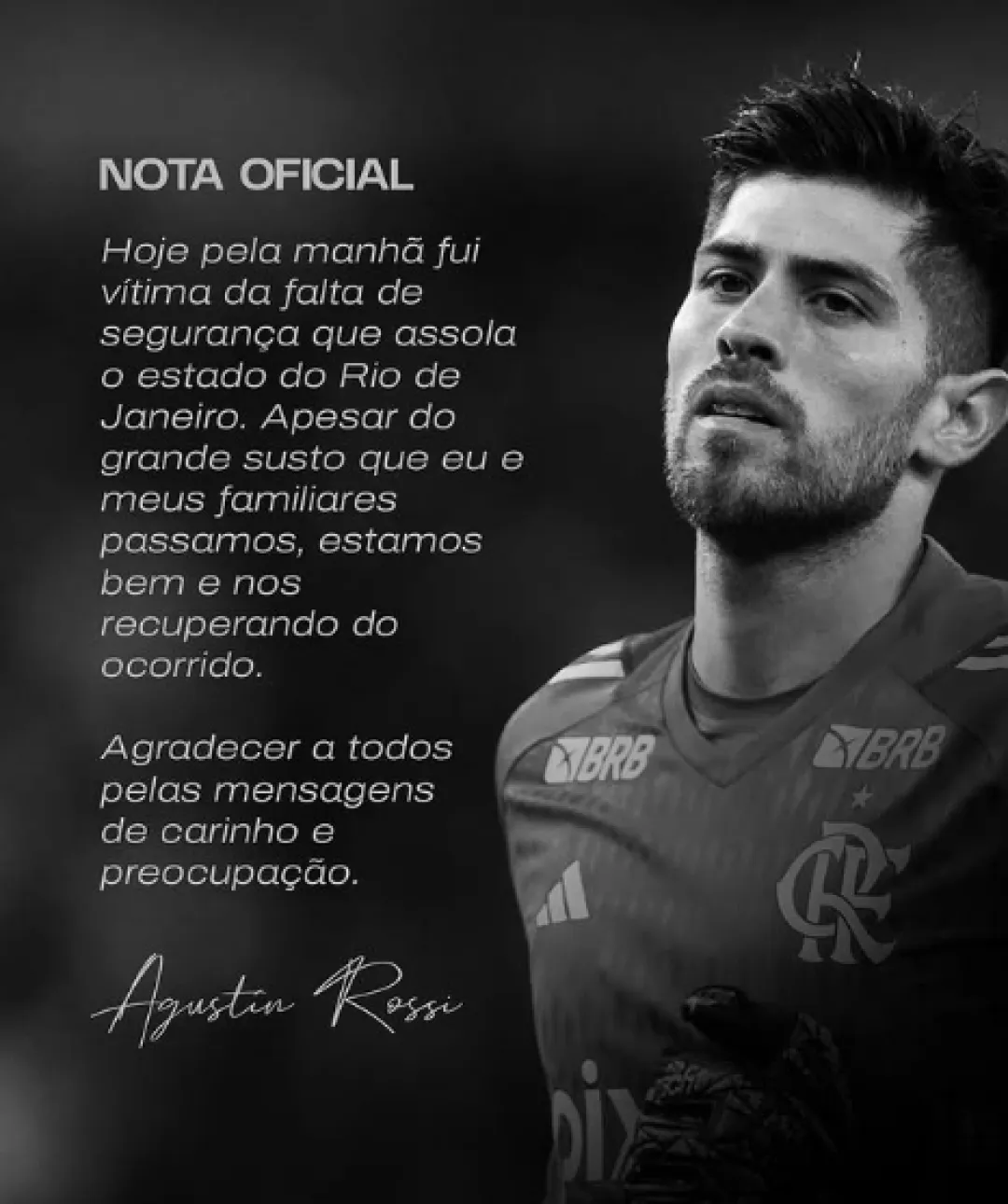 Rossi, del Flamengo, lamenta el susto en el intento de robo: "Víctima de la falta de seguridad que azota a Río"