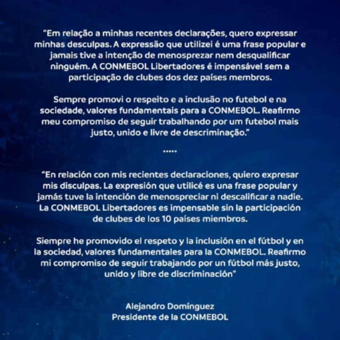 El presidente de la CONMEBOL dice que la Libertadores sin equipos brasileños sería como 'Tarzán sin CHITA'