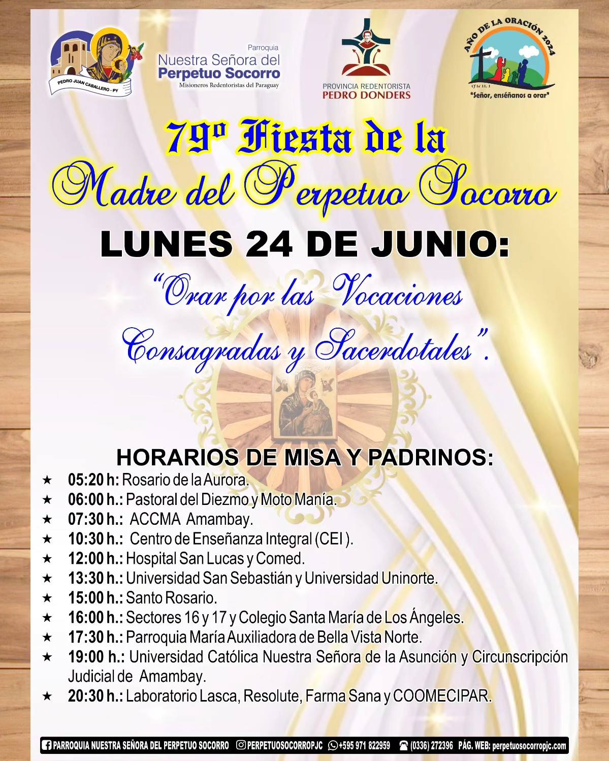 Horario de misas y padrinos en el 7mo. día del novenario en Perpetuo Socorro