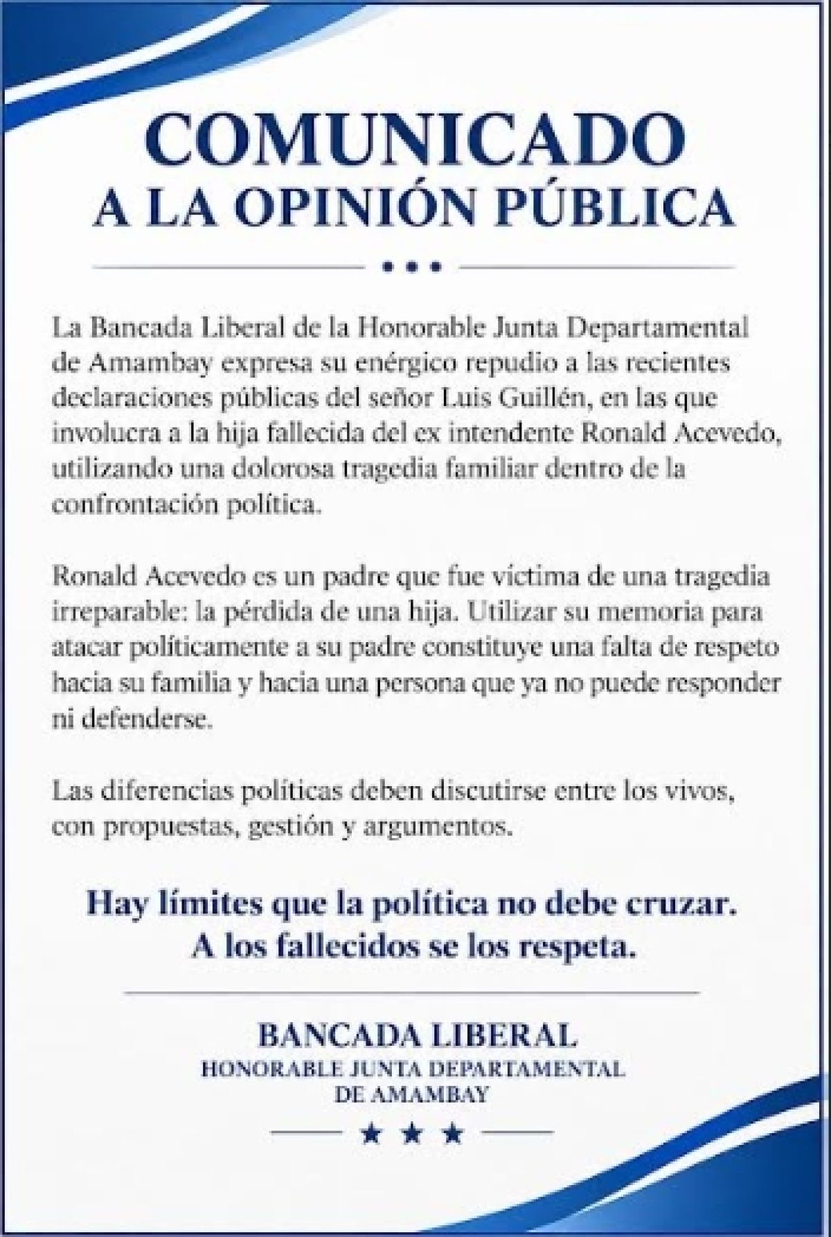 CONCEJALES LIBERALES REPUDIAN DECLARACIONES DE GUILLEN