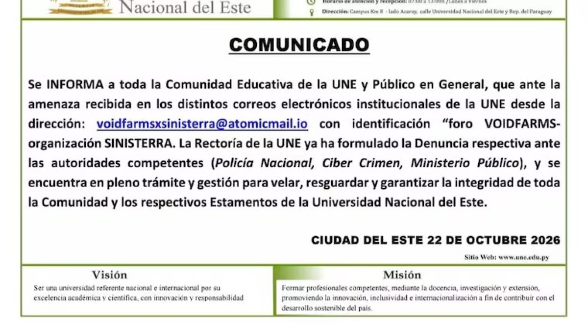 Amenaza de ataque en la UNE moviliza a la Policía Nacional